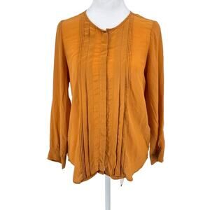 Joie XS Mustard Silk Blouse Pintuck Front Button Shirt 100% Silk Long Sleeve EUC
